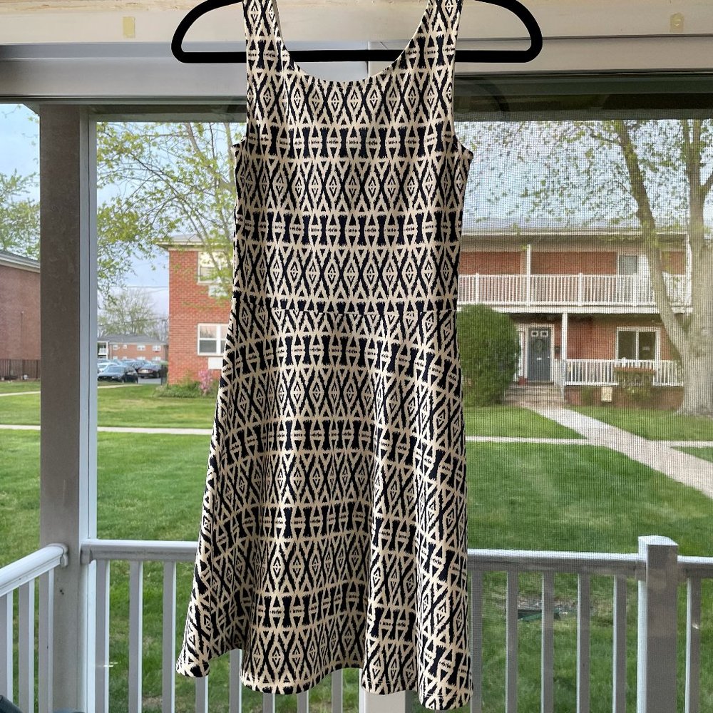 Navy and White Aztec Fit and Flare Dress